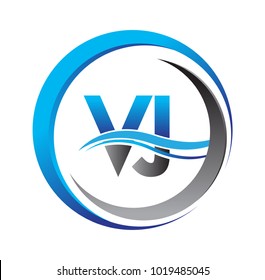 initial letter logo VJ company name blue and grey color on circle and swoosh design. vector logotype for business and company identity.
