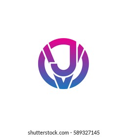 initial letter logo vj, jv, j inside v rounded lowercase purple pink