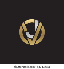 initial letter logo vj, jv, j inside v rounded lowercase logo gold silver
