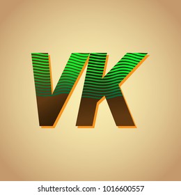 initial letter logo VK colored green and brown with striped composition, Vector logo design template elements for your business or company identity