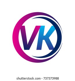 initial letter logo VK company name blue and magenta color on circle and swoosh design. vector logotype for business and company identity.