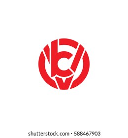 initial letter logo vk, kv, k inside v rounded lowercase red flat