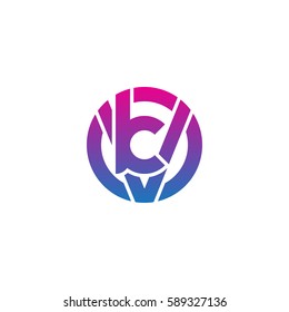 initial letter logo vk, kv, k inside v rounded lowercase purple pink