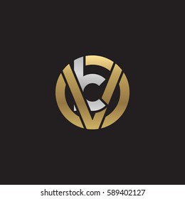 initial letter logo vk, kv, k inside v rounded lowercase logo gold silver