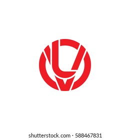 initial letter logo vl, lv, l inside v rounded lowercase red flat