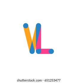 Initial letter logo VL overlapping round line, yellow blue magenta
