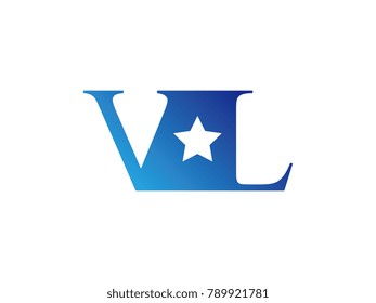 Initial letter logo VL uppercase blue template with star