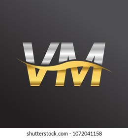initial letter logo VM company name gold and silver color swoosh design. vector logotype for business and company identity.