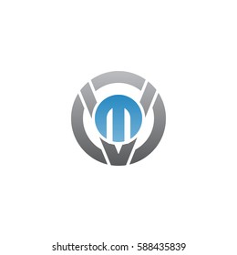 initial letter logo vm, mv, m inside v rounded lowercase blue gray