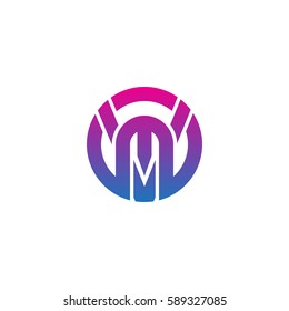 initial letter logo vm, mv, m inside v rounded lowercase purple pink