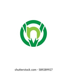initial letter logo vn, nv, n inside v rounded lowercase green flat