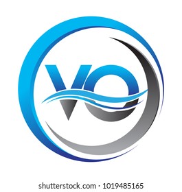 initial letter logo VO company name blue and grey color on circle and swoosh design. vector logotype for business and company identity.
