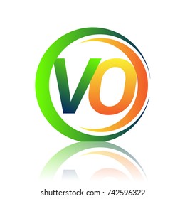 initial letter logo VO company name green and orange color on circle and swoosh design. vector logotype for business and company identity.