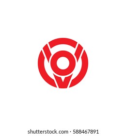 initial letter logo vo, ov, o inside v rounded lowercase red flat