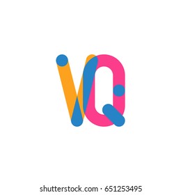 Initial letter logo VQ overlapping round line, yellow blue magenta