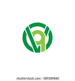 initial letter logo vq, qv, q inside v rounded lowercase green flat