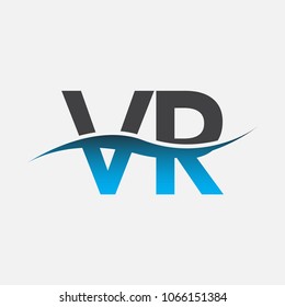 Initial letter logo VR company name blue and black color swoosh design. vector logotype for business and company identity.