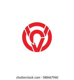 initial letter logo vr, rv, r inside v rounded lowercase red flat
