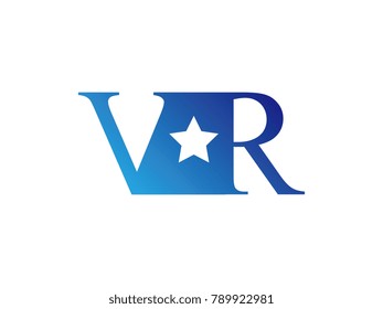 Initial letter logo VR uppercase blue template with star