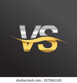 initial letter logo VS company name gold and silver color swoosh design. vector logotype for business and company identity.