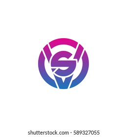 initial letter logo vs, sv, s inside v rounded lowercase purple pink