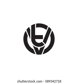 initial letter logo vt, tv, t inside v rounded lowercase black monogram