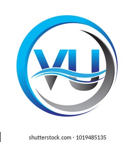 initial letter logo VU company name blue and grey color on circle and swoosh design. vector logotype for business and company identity.