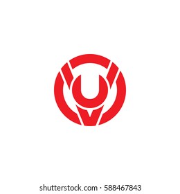 initial letter logo vu, uv, u inside v rounded lowercase red flat