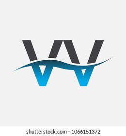 Initial letter logo VV company name blue and black color swoosh design. vector logotype for business and company identity.