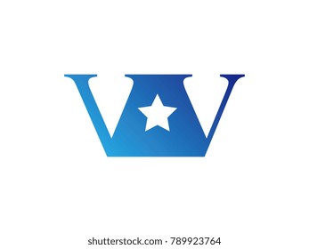 Initial letter logo VV uppercase blue template with star