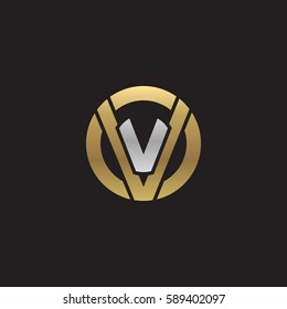initial letter logo vv, v inside v rounded lowercase logo gold silver