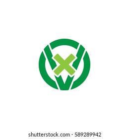 initial letter logo vx, xv, x inside v rounded lowercase green flat
