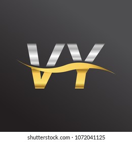 initial letter logo VY company name gold and silver color swoosh design. vector logotype for business and company identity.