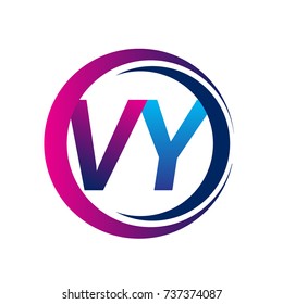 initial letter logo VY company name blue and magenta color on circle and swoosh design. vector logotype for business and company identity.