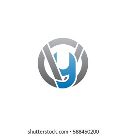 initial letter logo vy, yv, y inside v rounded lowercase blue gray