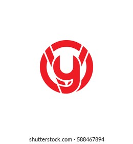 initial letter logo vy, yv, y inside v rounded lowercase red flat