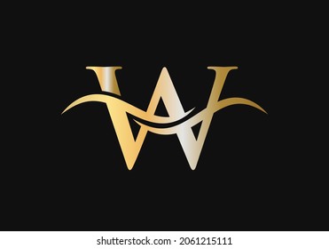Initial letter logo W gold color swoosh design, vector W logo type for business and company identity. W Letter Logo Design 