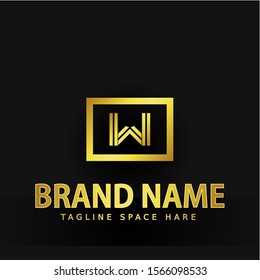 Initial Letter Logo W. Inside the square. A charming logo design element. Gold letters Isolated with black background. Suitable for business, consulting group companies.