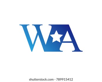 Initial letter logo WA uppercase blue template with star