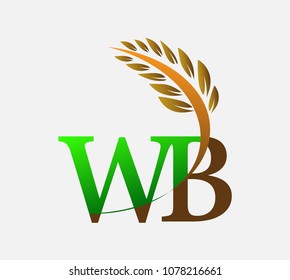 initial letter logo WB, Agriculture wheat Logo Template vector icon design colored green and brown.