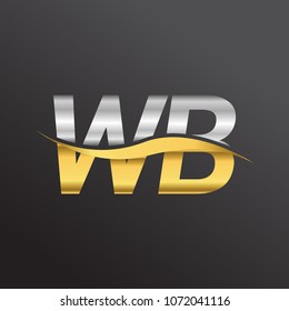 initial letter logo WB company name gold and silver color swoosh design. vector logotype for business and company identity.