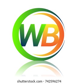 initial letter logo WB company name green and orange color on circle and swoosh design. vector logotype for business and company identity.