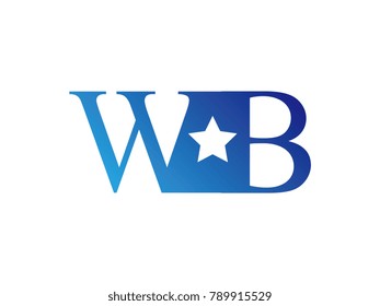 Initial letter logo WB uppercase blue template with star