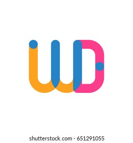 Initial letter logo WD overlapping round line, yellow blue magenta