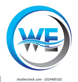 initial letter logo WE company name blue and grey color on circle and swoosh design. vector logotype for business and company identity.