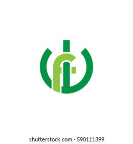 initial letter logo wf, fw, f inside w rounded lowercase green flat