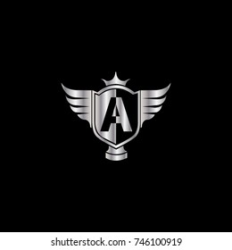 Initial letter a logo with wings and crown
