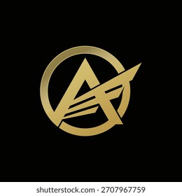 Initial letter A logo and wings symbol. Gold Wings design element