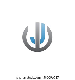 initial letter logo wj, jw, j inside w rounded lowercase blue gray