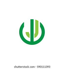initial letter logo wj, jw, j inside w rounded lowercase green flat